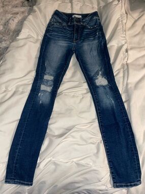 BKE Women's Dark Blue Distressed Skinny Jeans